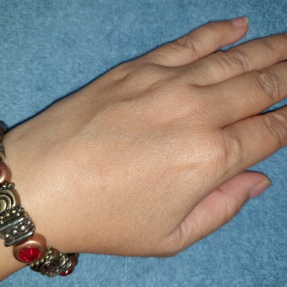 Rare Find Tibetan Red Crystal Forged Iron Beaded Bracelet - Picture 13 of 13